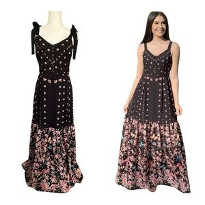 Antix Floral Maxi Dress M Black Cottagecore Butterfly Tie Strap Boho Romantic